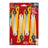 OLFA L-1/CP4 18mm Classic Heavy Duty Ratchet-Lock Utility Knife - 4pk