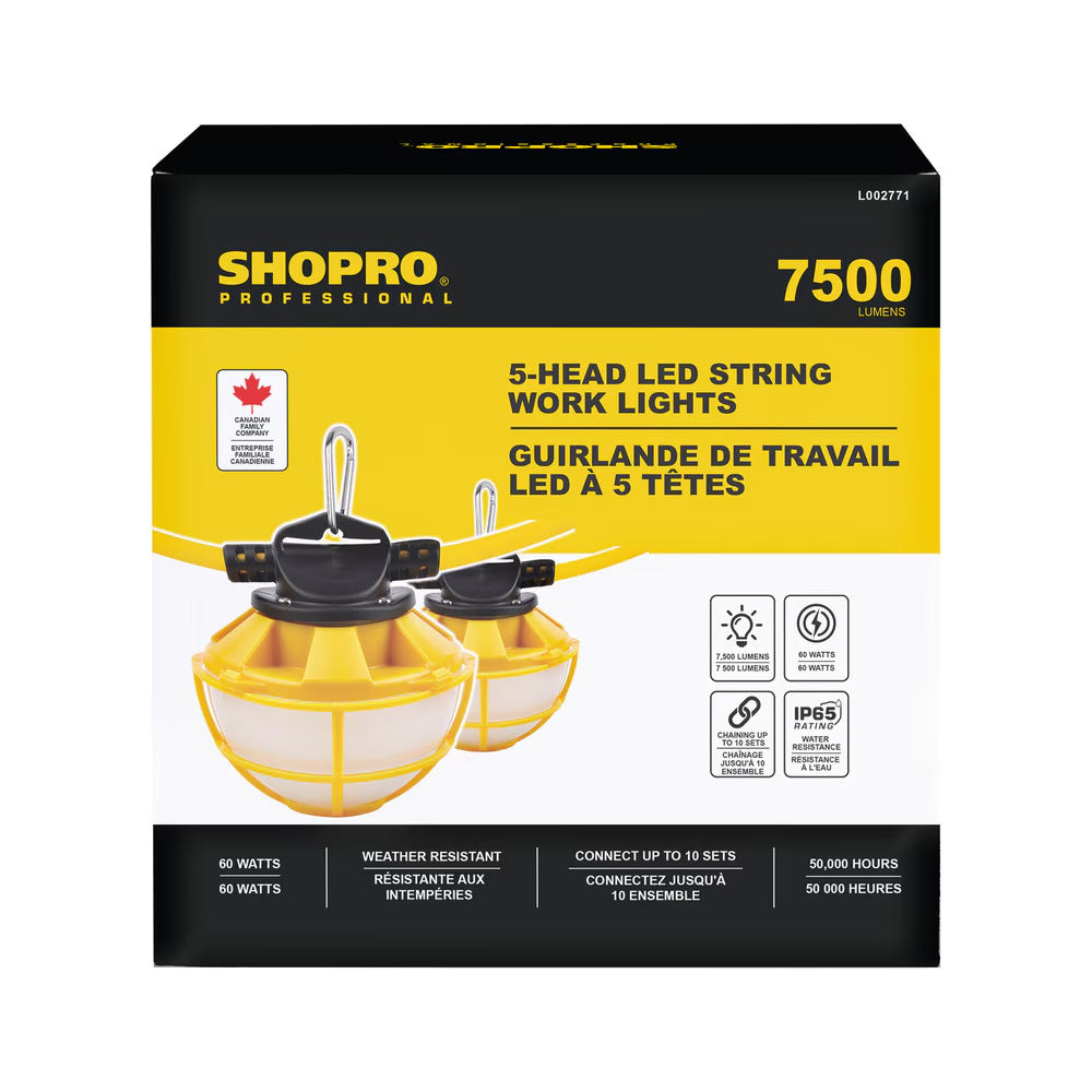 Shopro 50' LED String Work Light - 60W/7,500LM